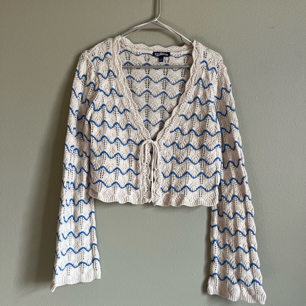 Freshman Cream and Blue Crochet Cardigan